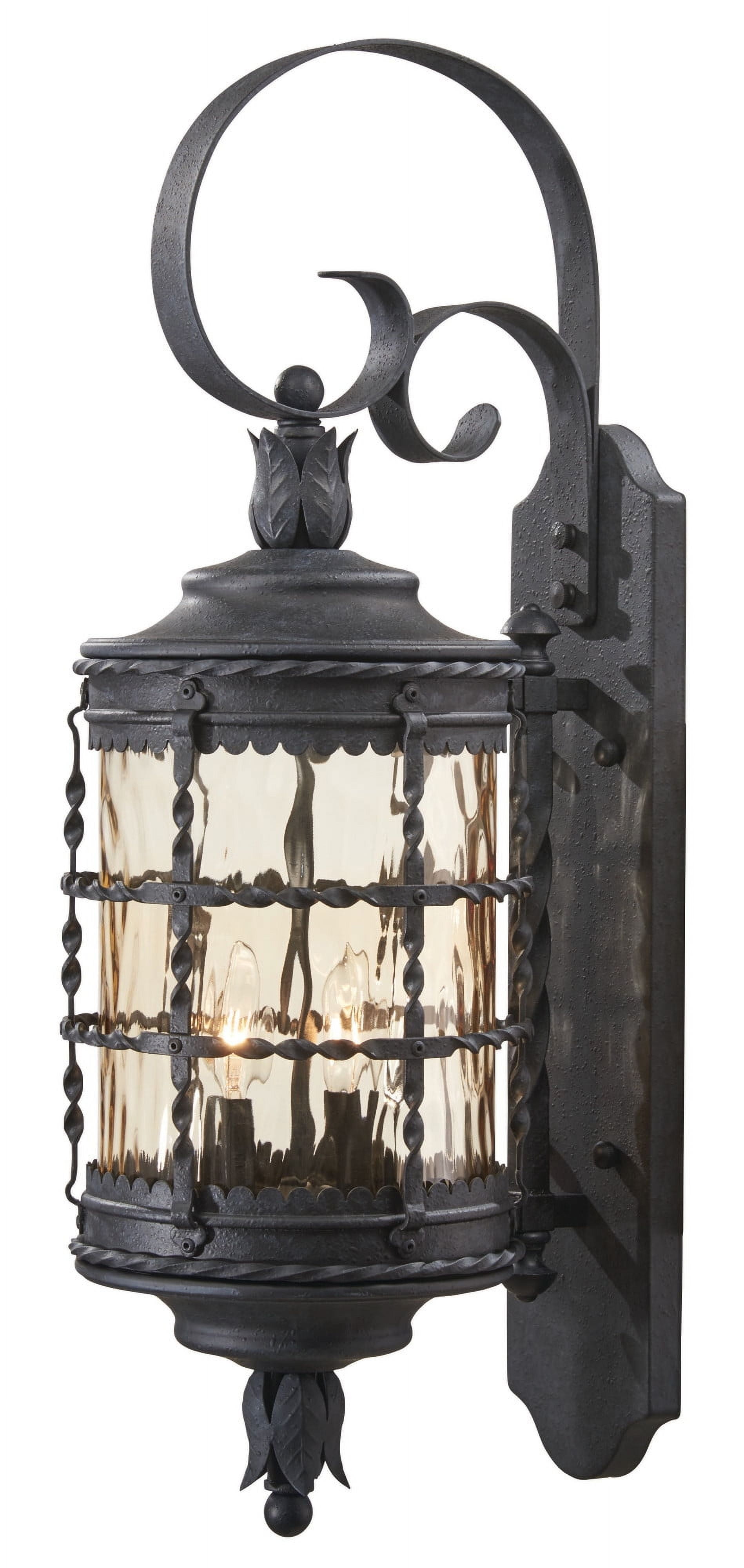 Spanish Iron 2-Light Outdoor Wall Lantern with Champagne Glass