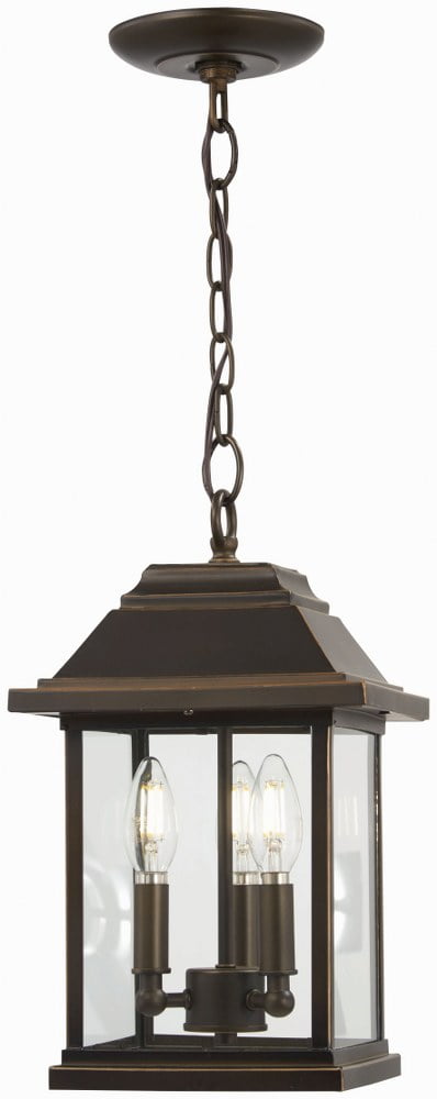 Oil Rubbed Bronze 3-Light Outdoor Hanging Lantern with Clear Glass