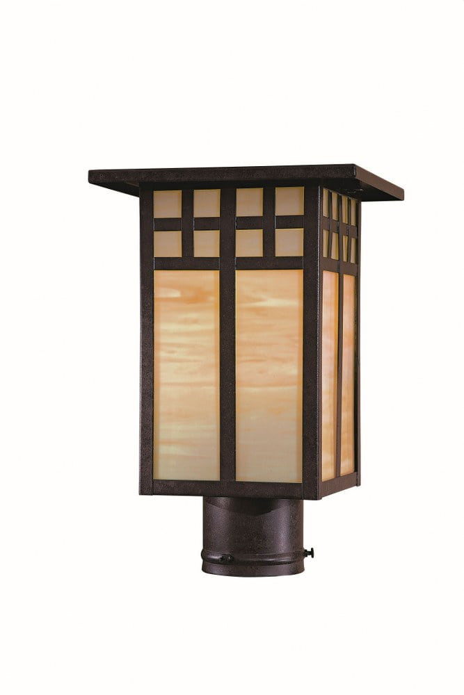 Scottsdale II Textured French Bronze Outdoor Post Light with Honey Opal Glass