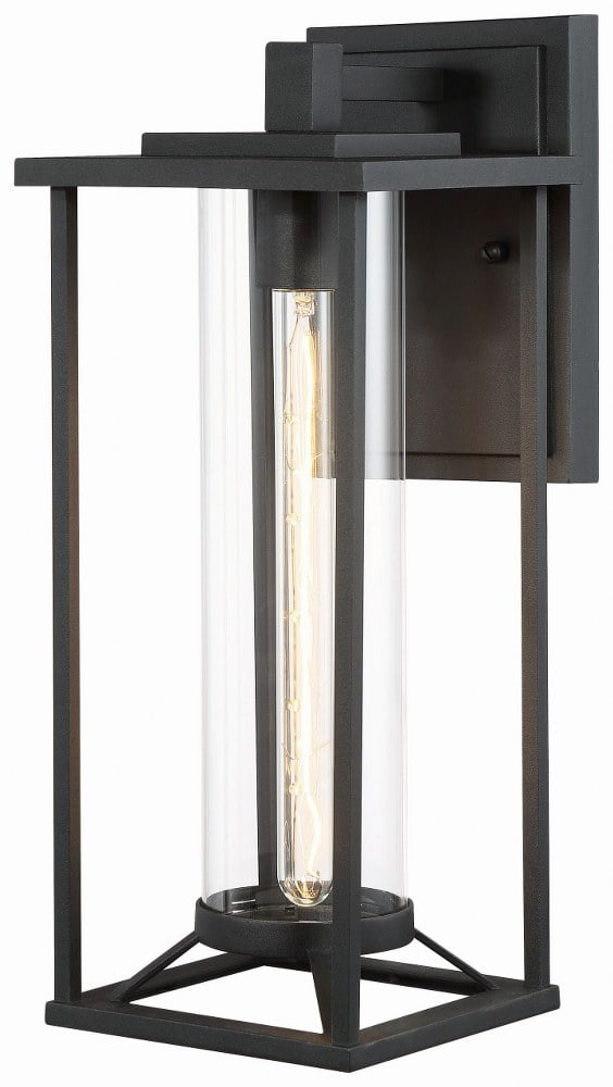 Trescott Contemporary Black Outdoor Wall Lantern with Clear Glass