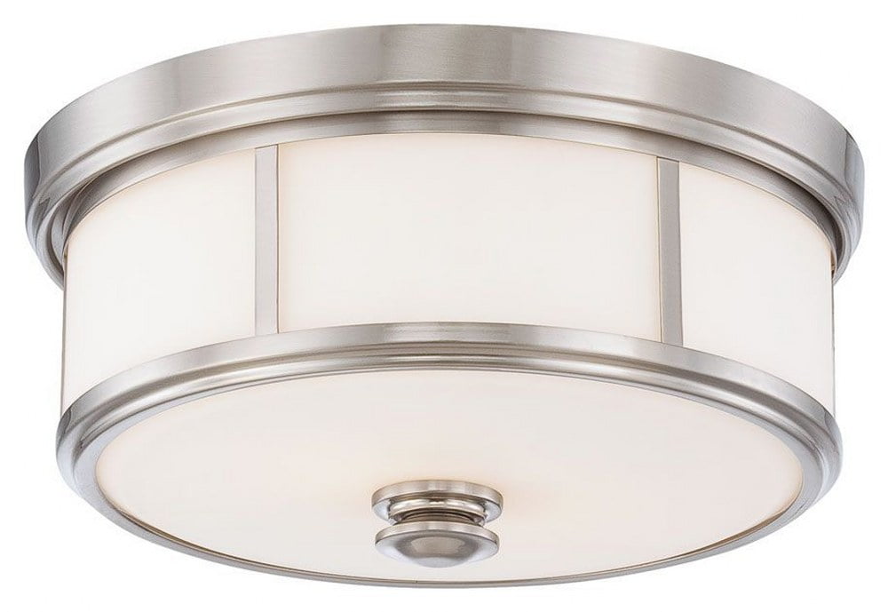 Elegance Brushed Nickel Flush Mount with Etched Opal Glass, 2-Light