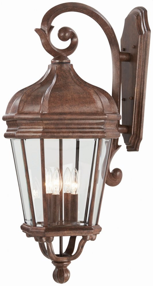 Vintage Rust 4-Light Wall Mount with Clear Beveled Glass