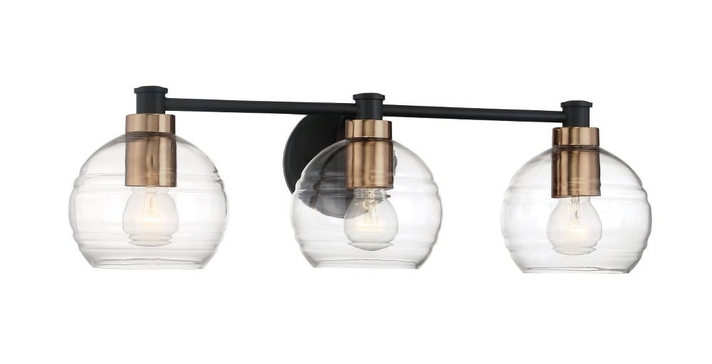 Sand Coal and Brushed Brass 3-Light Bath Vanity with Clear Glass