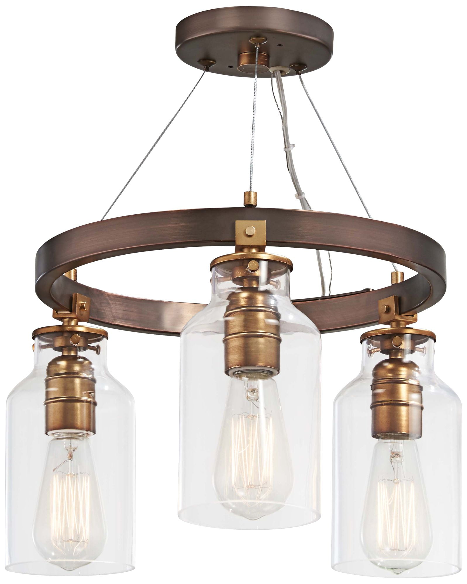 Harvard Court Bronze 3-Light Ceiling Jar with Clear Glass Shade