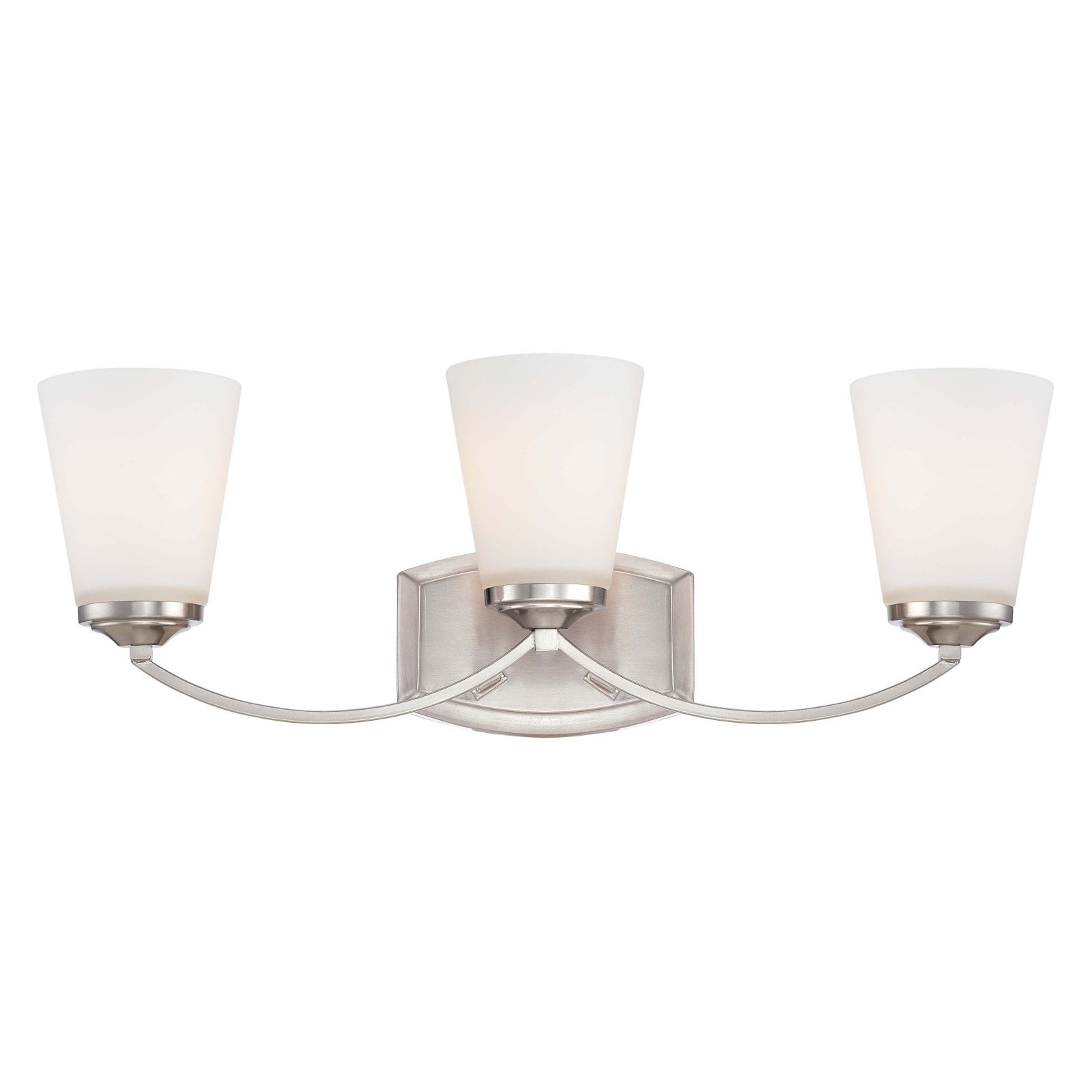 Elegant Brushed Nickel 3-Light Bath Vanity with Etched White Glass