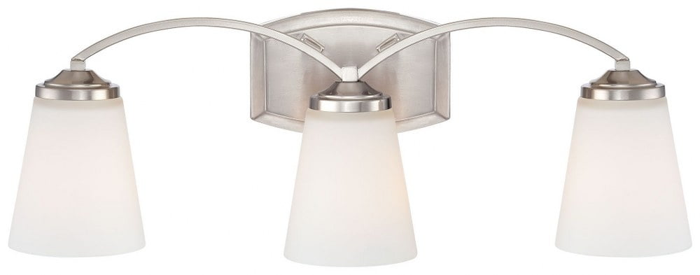 Elegant Brushed Nickel 3-Light Bath Vanity with Etched White Glass