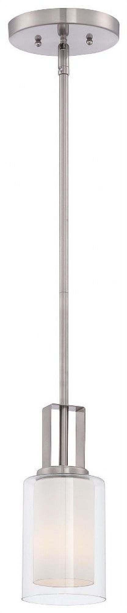 Modern Brushed Nickel Mini Pendant with Clear & Etched White Glass