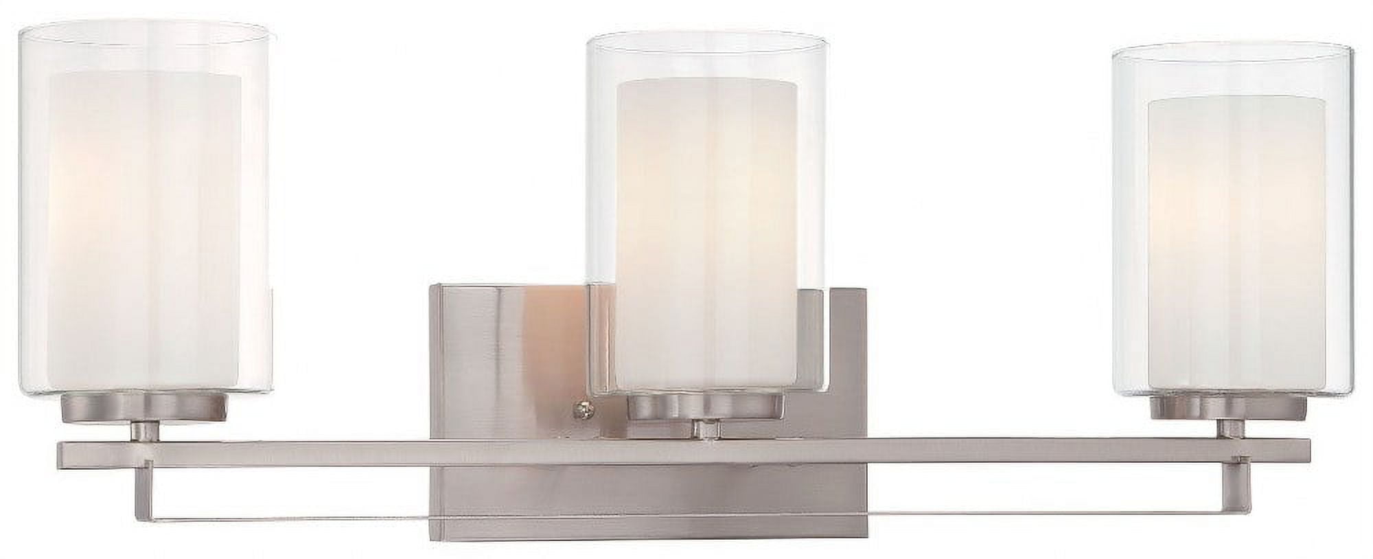 Transitional Etched White Glass & Brushed Nickel 3-Light Bath Bar