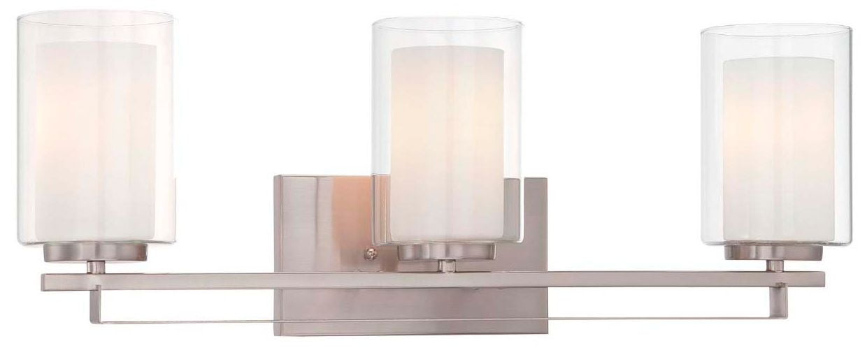 Transitional Etched White Glass & Brushed Nickel 3-Light Bath Bar