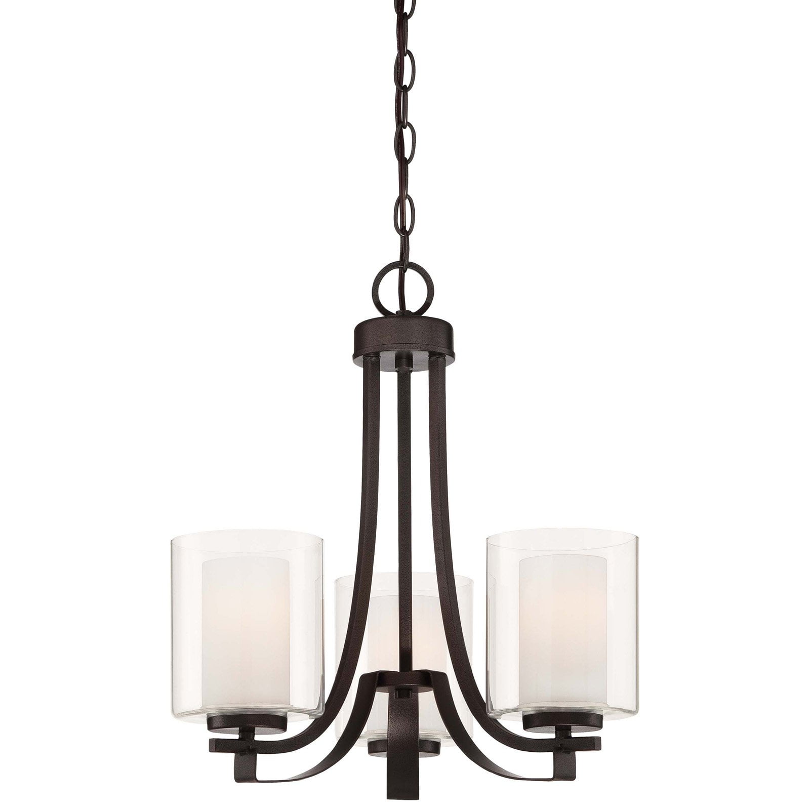 Smoked Iron Mini 3-Light Chandelier with Clear & Etched Glass