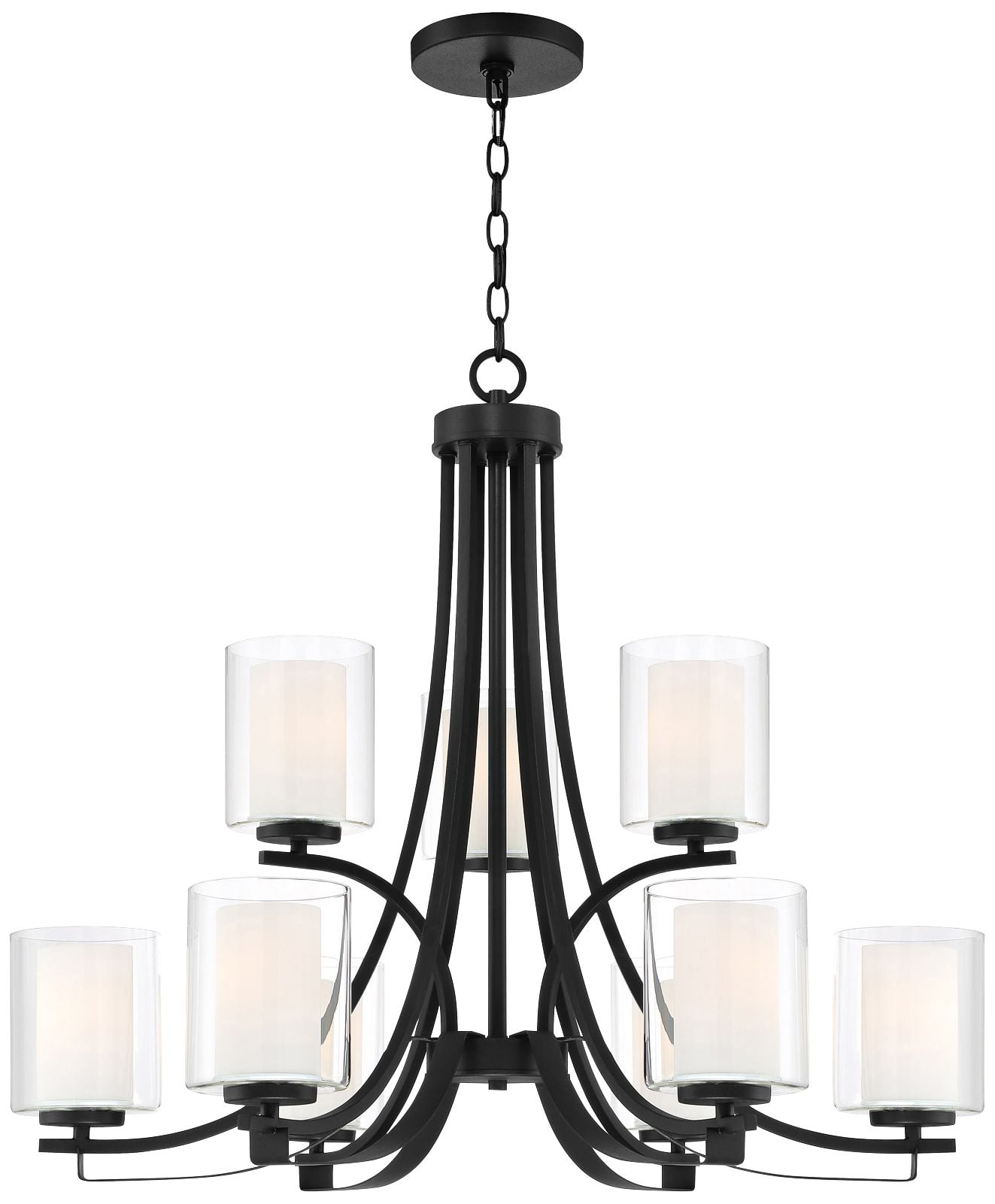 Sand Coal Nickel 9-Light Chandelier with Etched Glass Shades