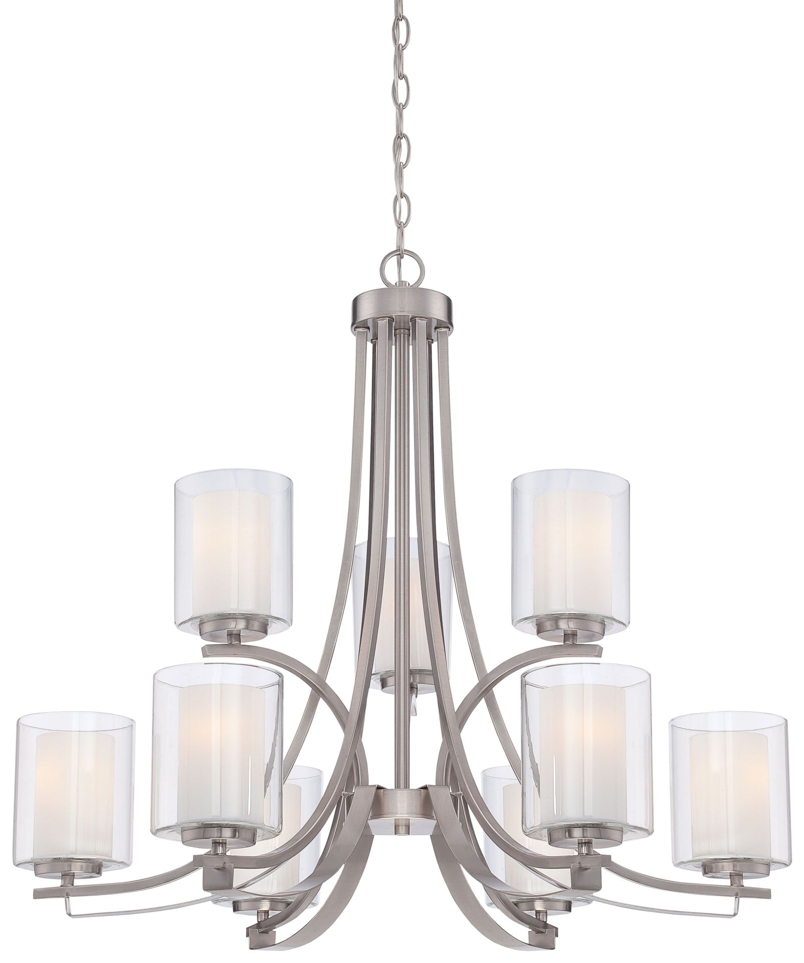 Brushed Nickel 9-Light Chandelier with Clear & Etched White Glass