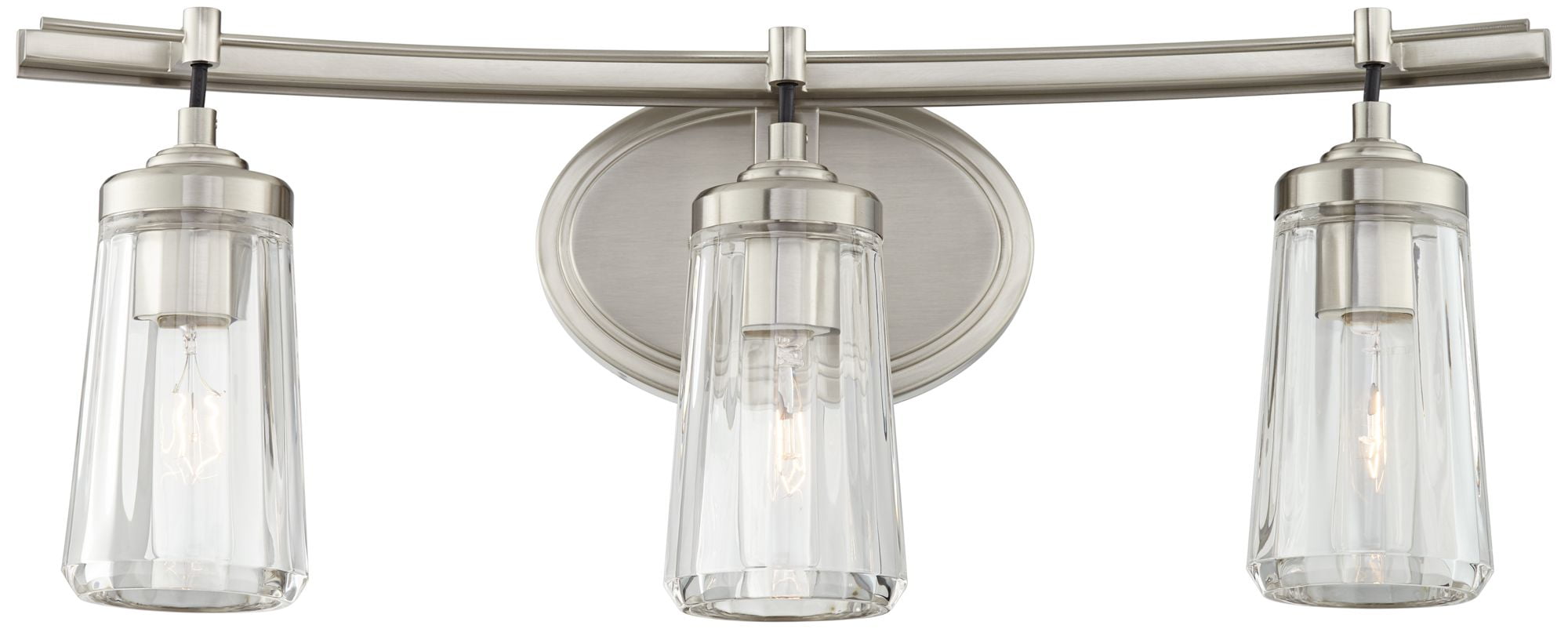 Brushed Nickel 24" Cylinder 3-Light Vanity Fixture with Clear Glass
