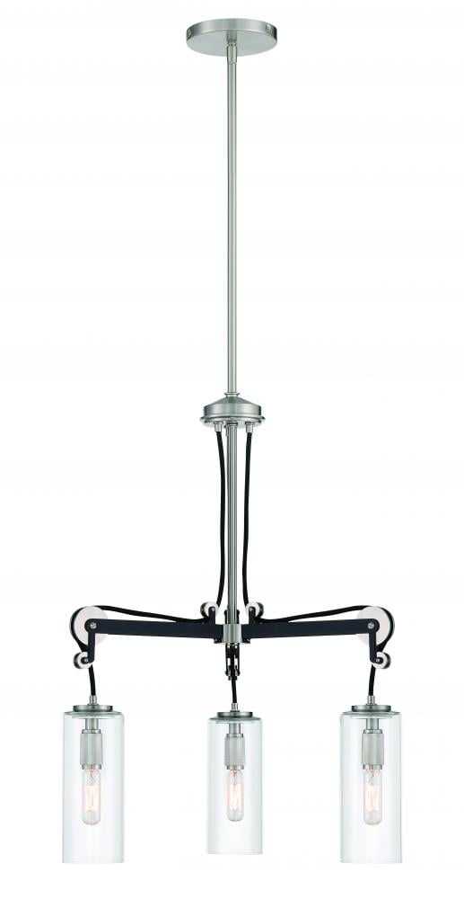 Pullman Junction 3-Light Nickel and Glass Chandelier