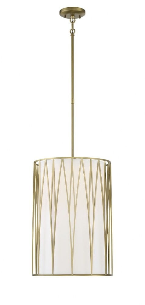 Soft Brass LED Drum Pendant with White Fabric Shade