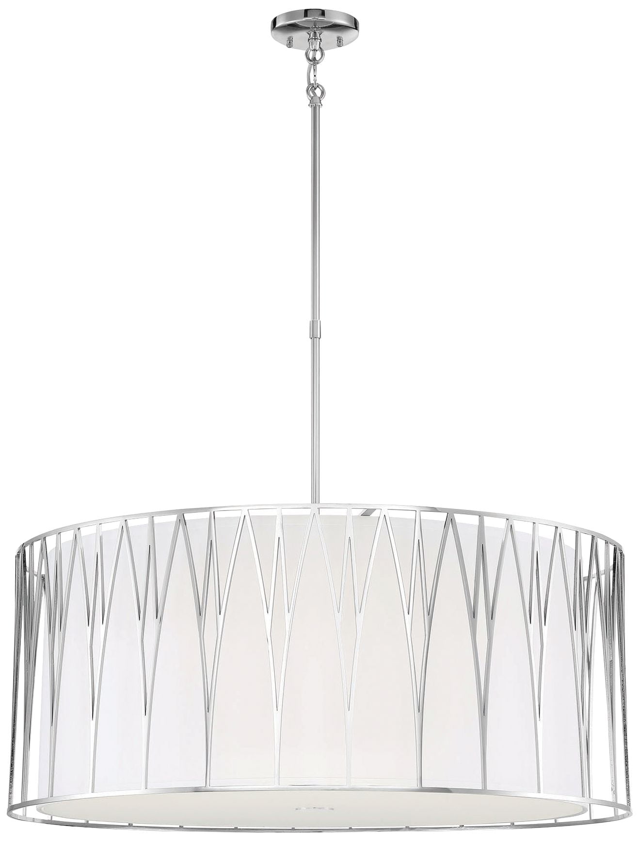Polished Nickel 6-Light LED Drum Pendant with White Fabric Shade