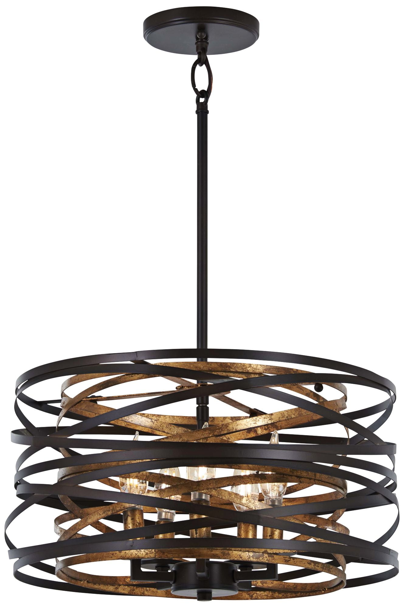 Mosaic Gold & Dark Bronze 5-Light Pendant Chandelier with Adjustable Height