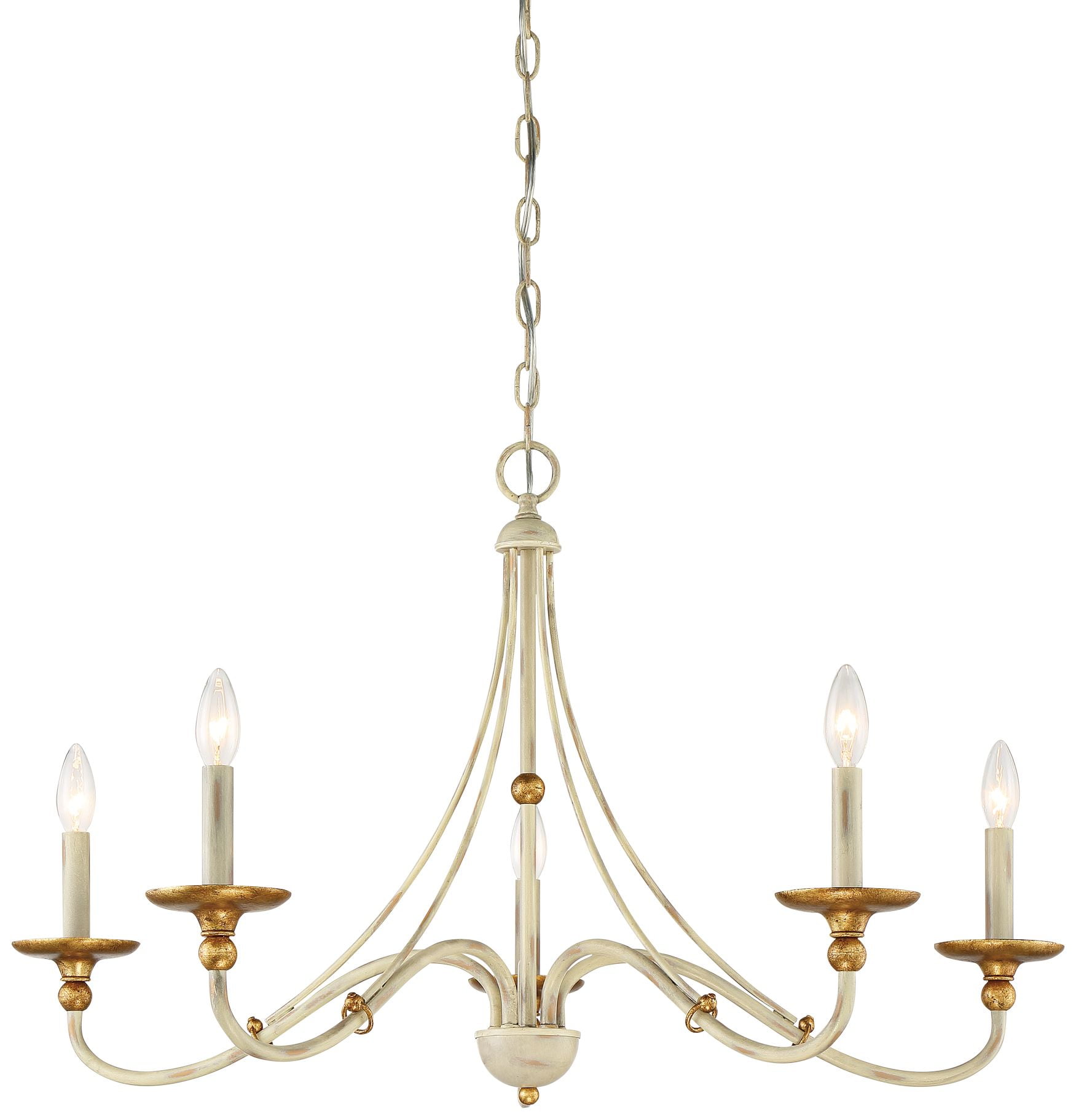 Westchester County 28" Farmhouse White and Gold Leaf 5-Light Chandelier