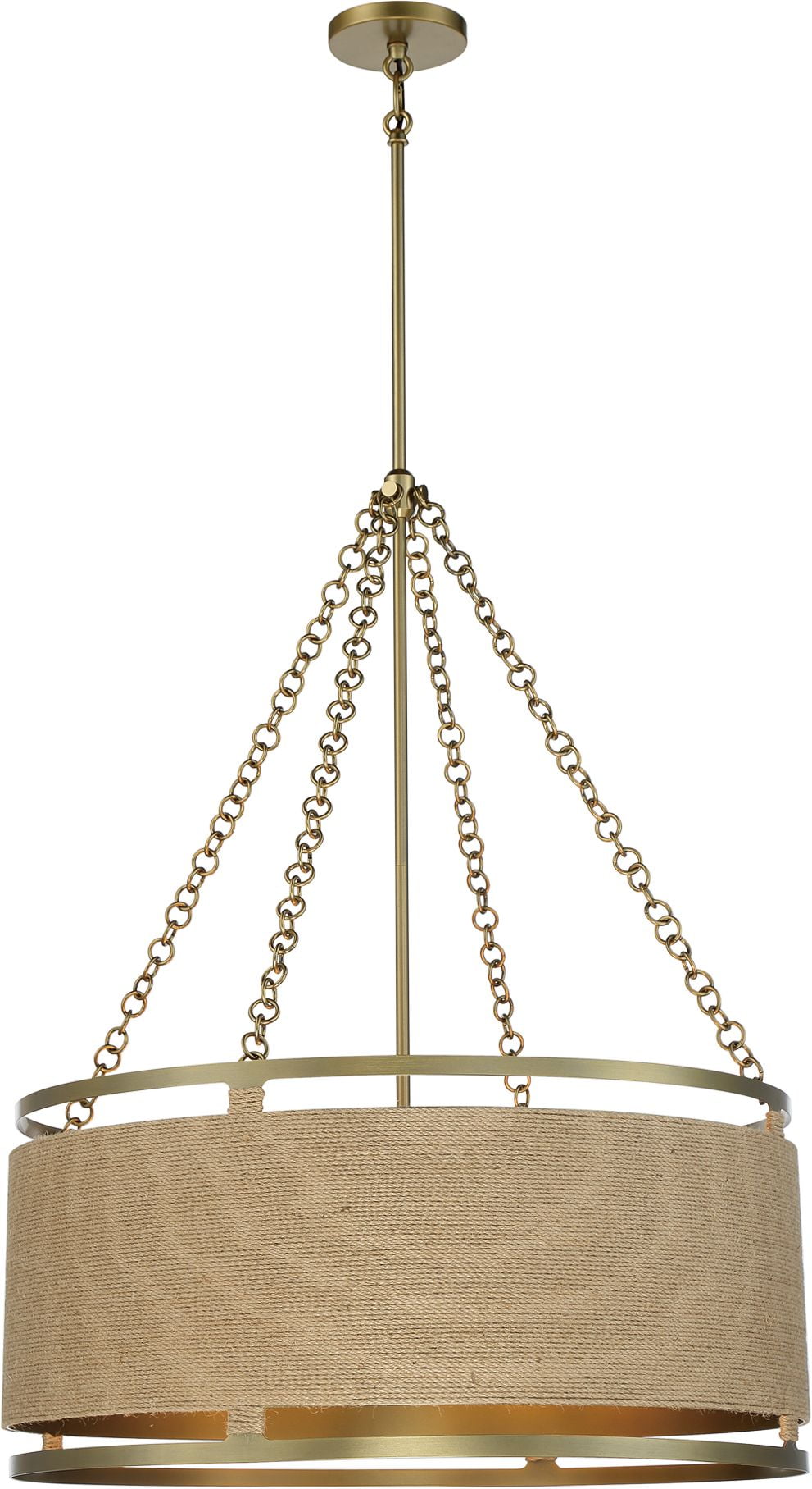 Windward Passage Soft Brass 6-Light Drum Pendant with Natural Rope Shade