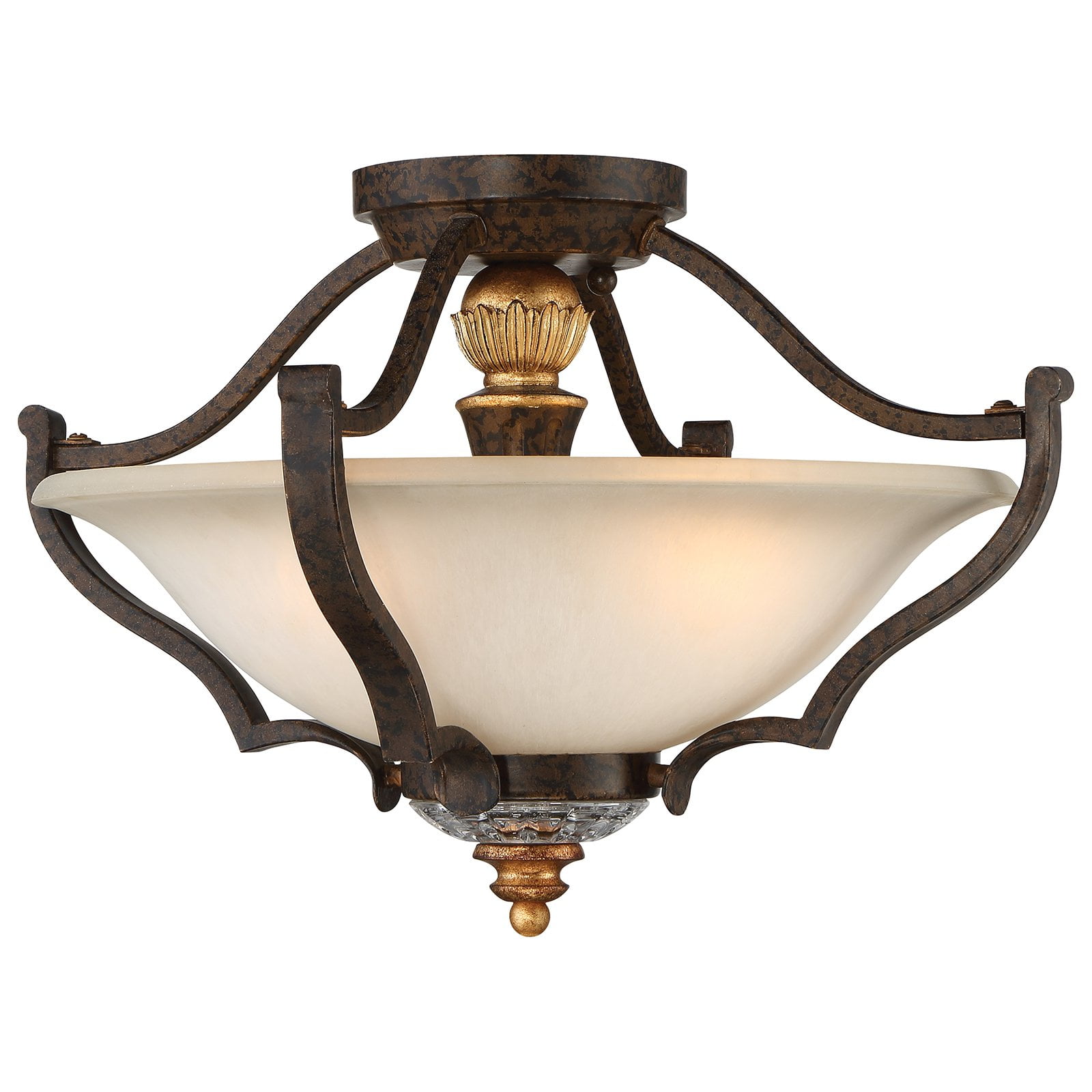 Raven Bronze and Gold Leaf 3-Light Driftwood Glass Semi Flush Mount