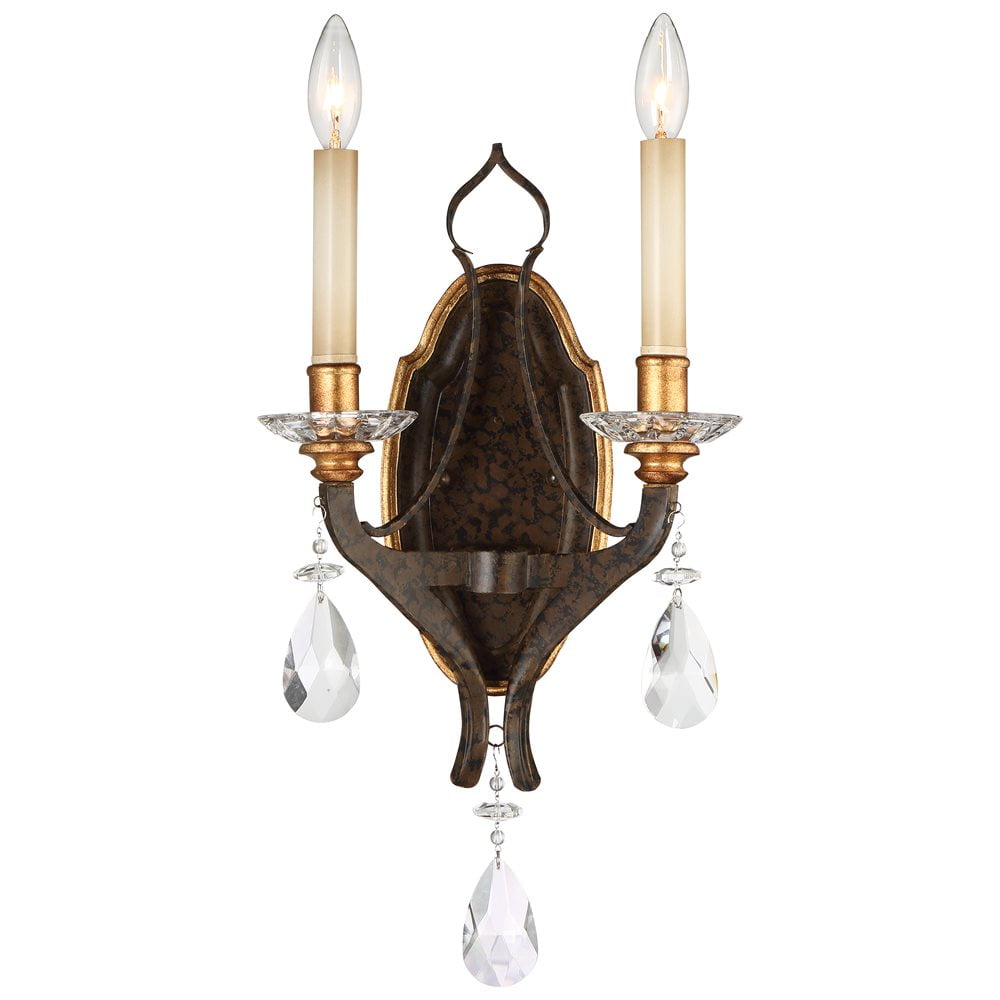 Raven Bronze Sunburst Gold Leaf 2-Light Dimmable Wall Sconce