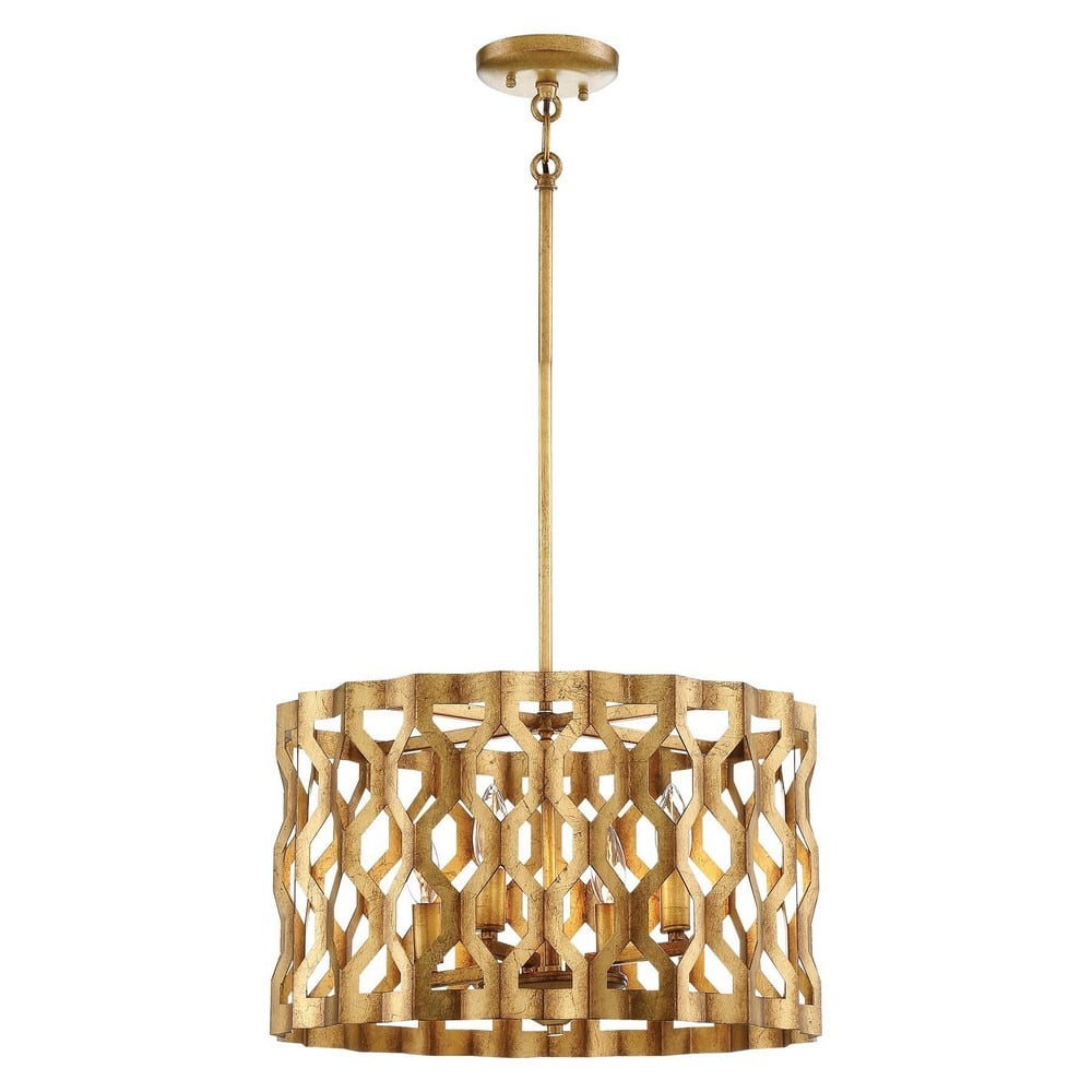 Pandora Gold Leaf Modern Drum Chandelier with Adjustable Height