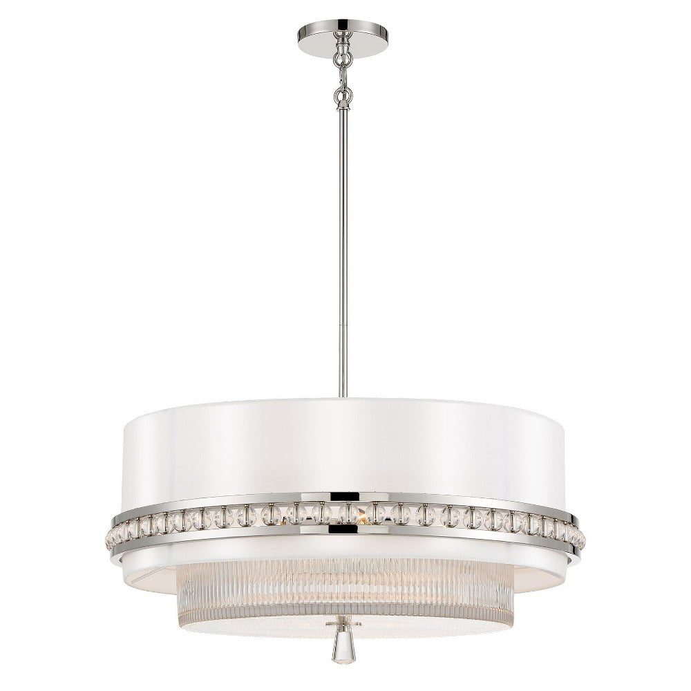 Metropolitan Sutton 4-Light Polished Nickel Drum Pendant with White Silk Shade