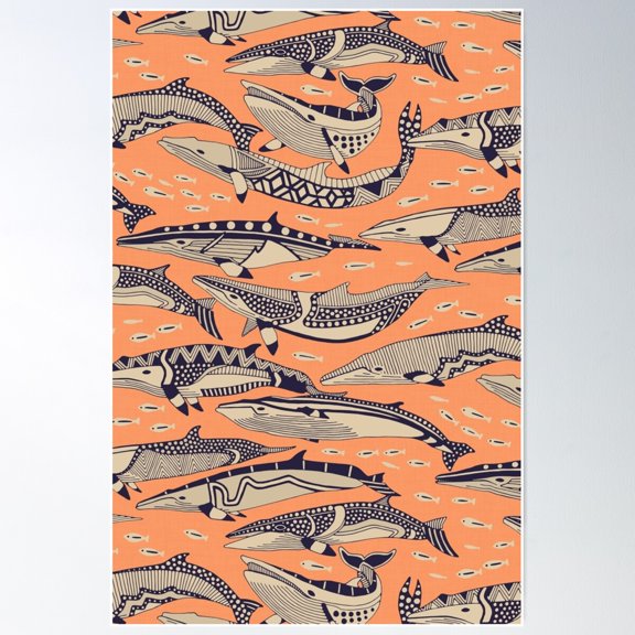 Minke Whales Copper Poster Wall Art, Modern Wall Decor For Living Room Bedroom, 12x18 UNFRAMED