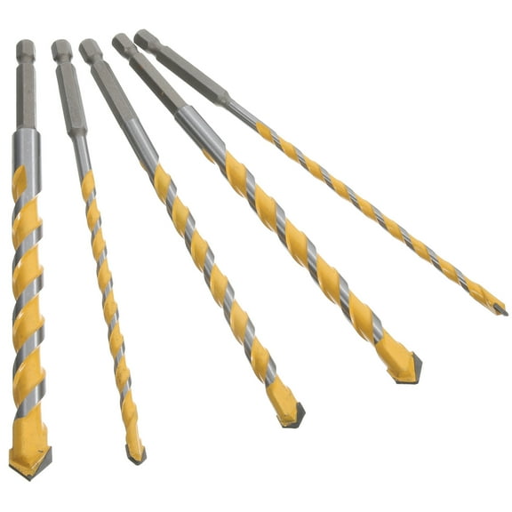 Minkissy 5-Piece Masonry Drill Bit Set Carbon Steel Yellow Coated for Concrete Brick Wall