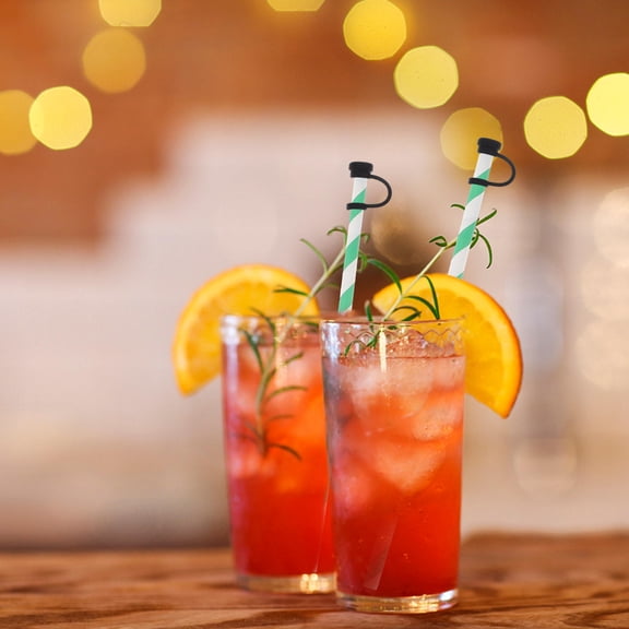 Minkissy 10 Sets Bulk Straw Toppers Silicone Material Black Office Outdoor Use Drink Cup Accessories 20.60.2in