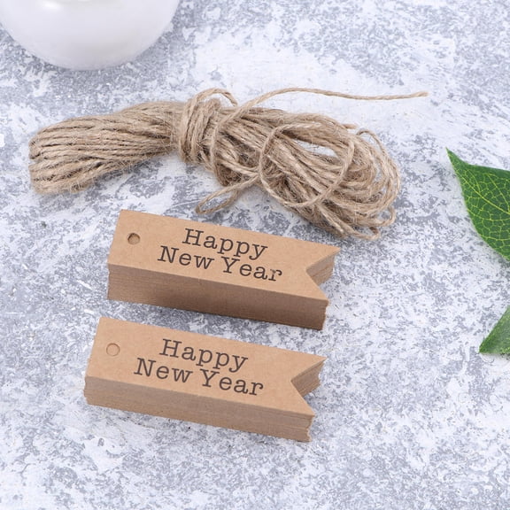 Minkissy 100pcs Paper Tags with Strings Decorative Kraft Tags for New Year Baking