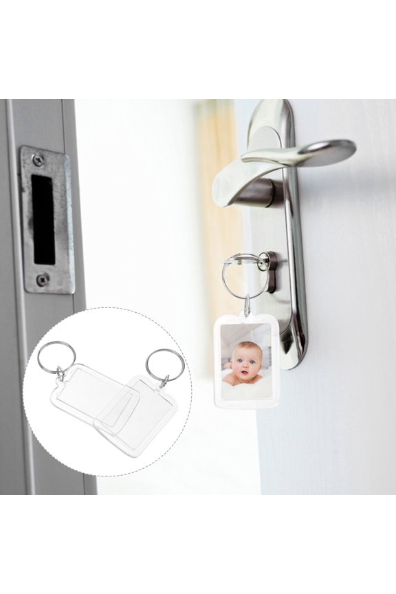 10Pcs Transparent Split Ring Keychain with Blank Photo Frame for Custom Use