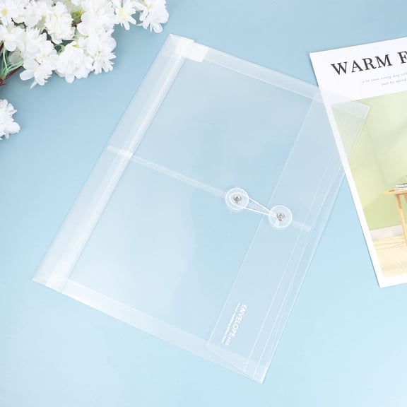Minkissy 10Pcs Waterproof Transparent Document Folder with String Closure Plastic Envelopes for Office
