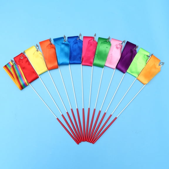 Minkissy 12Pcs Assorted Color Rhythmic Gymnastics Ribbon for Dance Exercise and Marching Band