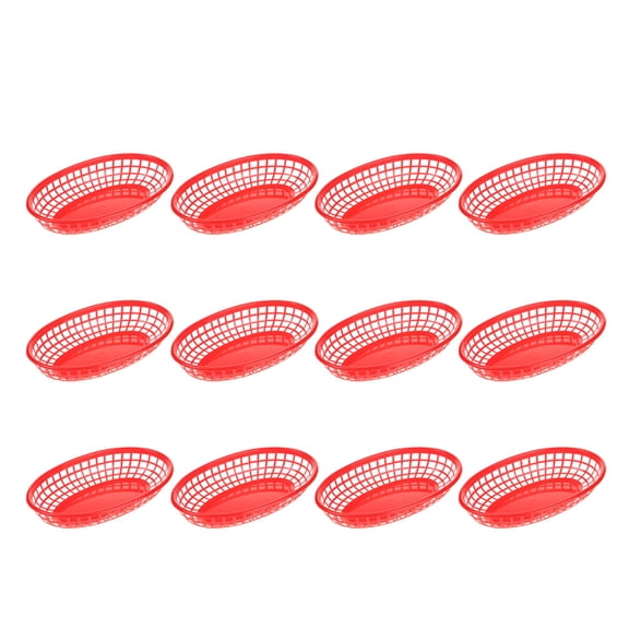 Minkissy 12-Piece Plastic Snack Red French Fries Serving Plates for Family and Party Use