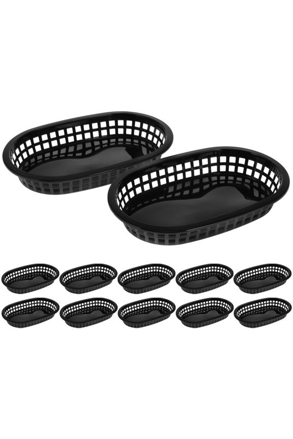 12Pcs Plastic Dessert Plates Black Boat Shaped Food Trays for Home and Restaurant