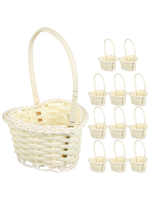 Beige Plastic Woven Flower Baskets for Wedding Party Supplies, , Lightweight, Handle Design