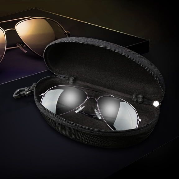 Minkissy 1Pack Sunglasses Eyeglasses Protective Zipper Hard Case Box with Hook for Outdoor Use Black