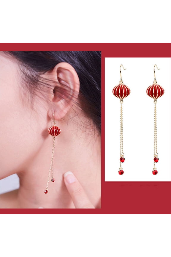 1Pair Chinese Style Red Tassel Earrings Long Elegant Ear Jewelry Perfect