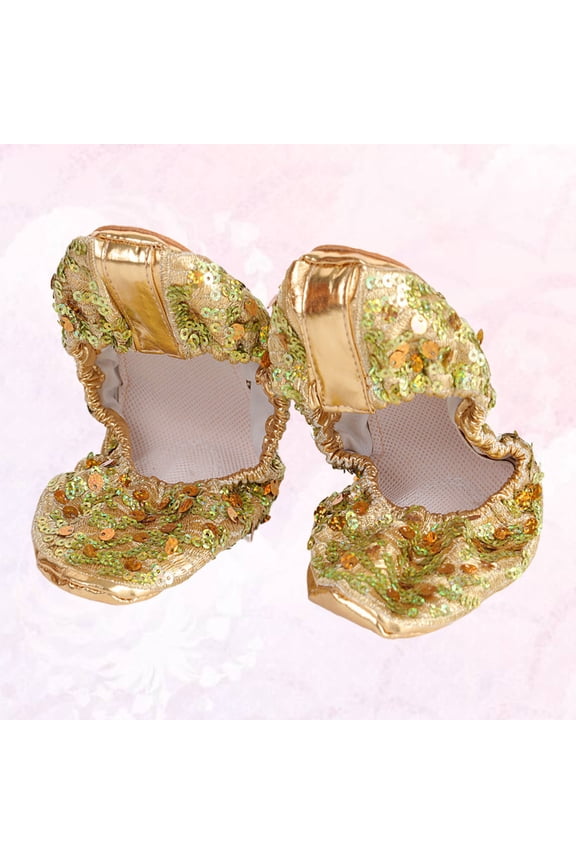 1Pair Golden Anti Slip Dancing Shoes with Stretch Cord for Ballet Belly Dance Pilates and Yoga