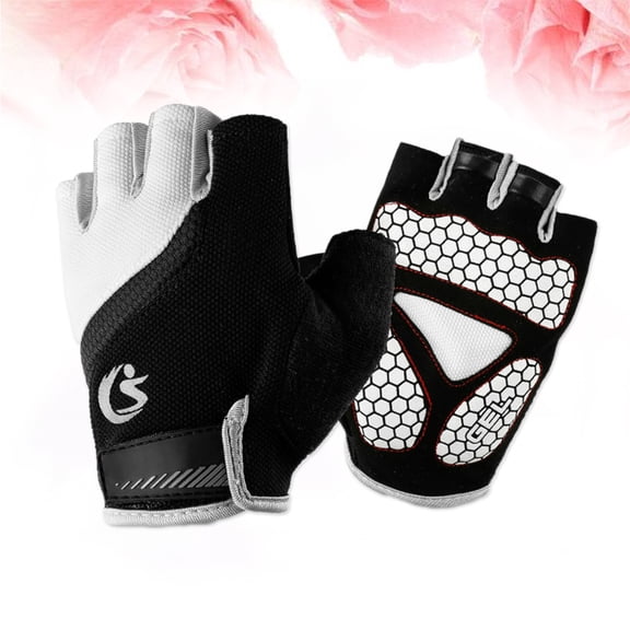 Minkissy 1 Pair White Half Finger Cycling Gloves with Shock Absorbing Silicone for Outdoor Sports and Biking