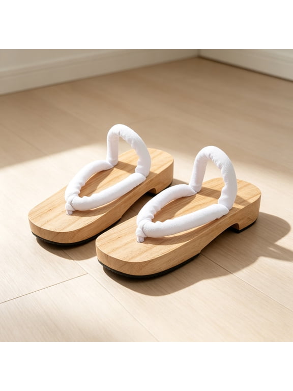 White Wooden Sandals Flat Sole Comfortable Anti-Skid Female Footwear