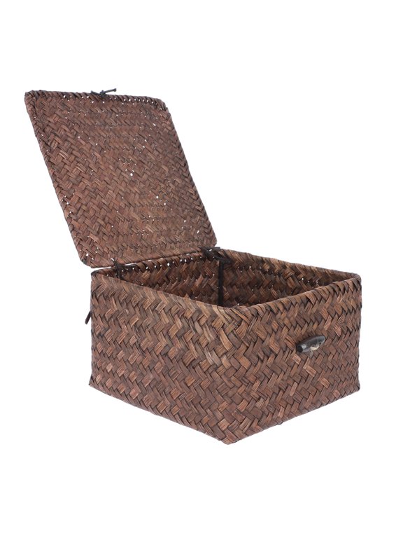 1Pc Dark Brown Woven Storage Basket for Home Sundries Organization