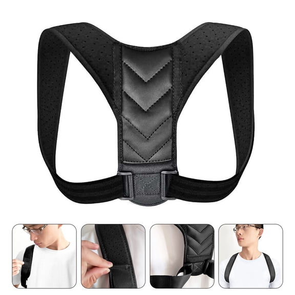 Minkissy Adjustable Posture Belt Black PU Humpback Support Brace for Back and Home Use