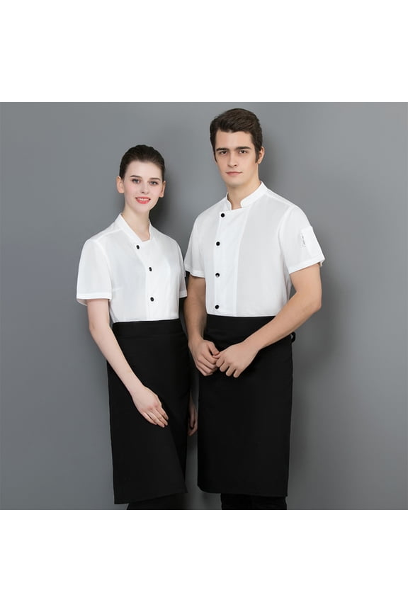 1Pcs Breathable Short Sleeve Chef Top White Polyester Cotton Mesh for Hotel Use