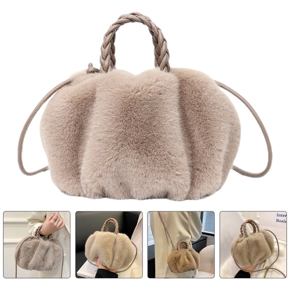 Minkissy Khaki Plush Crossbody Bag for Women, Soft Fuzzy Travel Purse with Adjustable Strap, Stylish and Cozy
