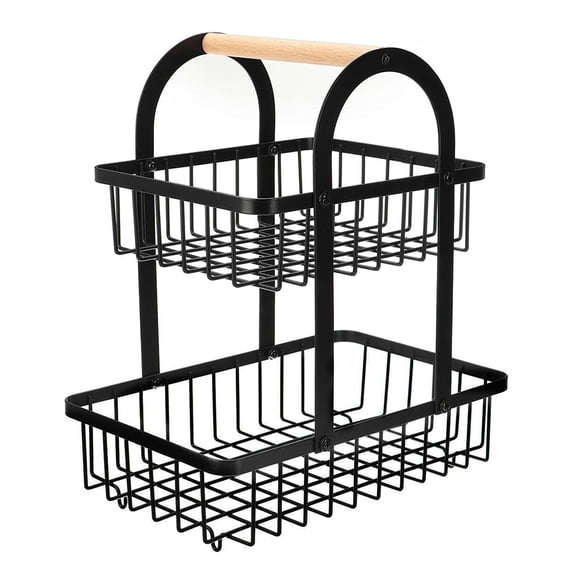 Minkissy 1Pcs Metal Fruit Basket Multi Function Easy to Clean Iron and Wood Stand for Home Organization 11.8x10.6x6.7in