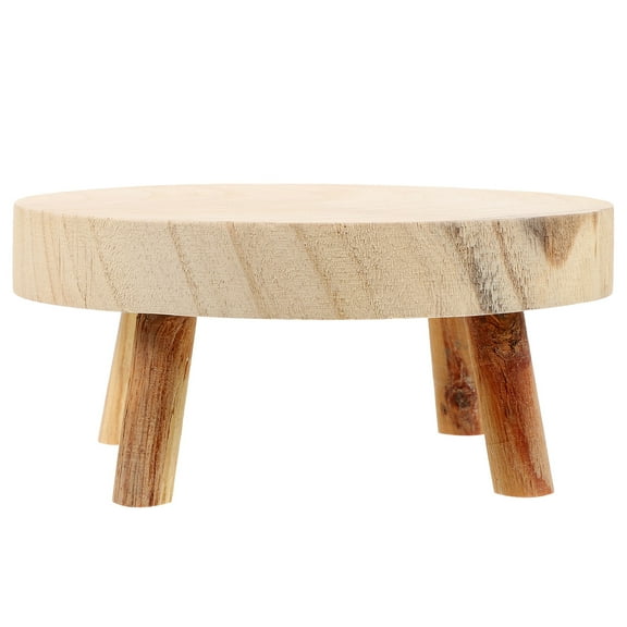 Minkissy Small Round Wooden Stool with Khaki Cushion, Multifunctional Seating for Living Room, Bedroom, Office Use