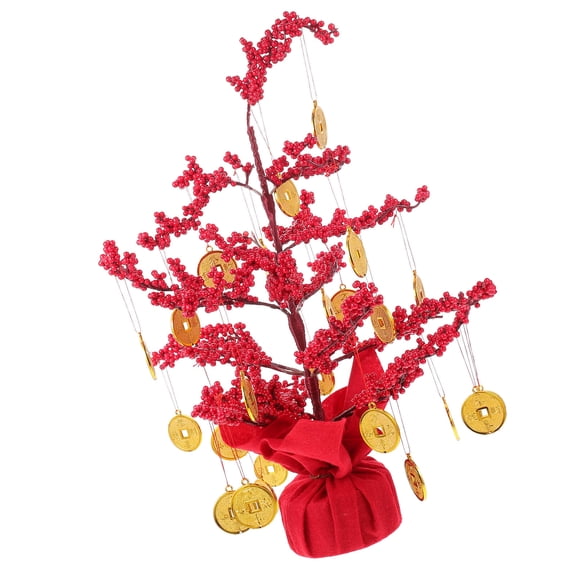 Minkissy Red Chinese Style Fortune Tree Desktop Decor for New Year Celebration 1Set