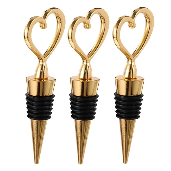 Minkissy 1Set Golden Heart Shaped Alloy Bottle Stopper for Wine Decoration Wedding Party with Airtight Seal
